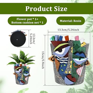 Abstract Face Planter Pots, Picasso Flower Pots, Unique Head Planter with Drainage Hole for Indoor Plants and Succulents, Funny 3D Art Vase for Home Decor(C)