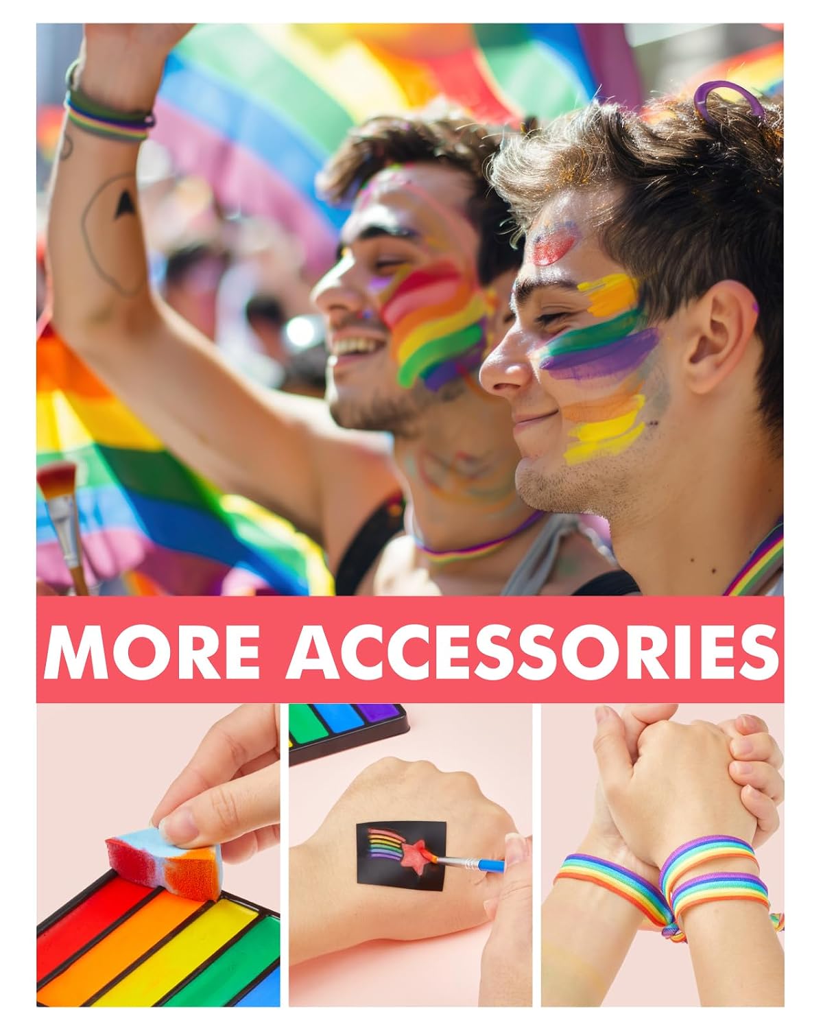 Pride Face Paint Kit - 6 Color Rainbow Face Body Paint with Pride Makeup Stick, Stencil Stickers, and Pride Bracelet - Perfect for Gay Pride Parade, Pride Month Celebrations and Party