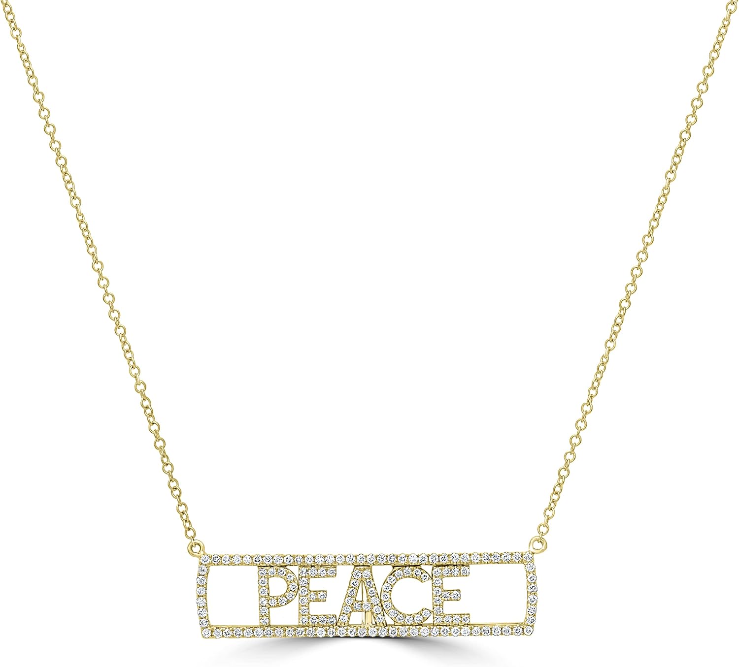14K Yellow Gold 0.48 Ct Round Diamond Peace Pendant Necklace(GH Color, I1 Clarity)