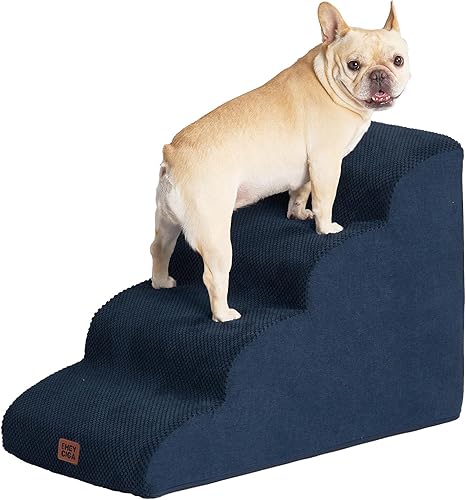 EHEYCIGA Escaleras curvas para perros para camas altas de 19.7" de alto, 4 escalones para perros pequeños y gatos, escaleras para mascotas para