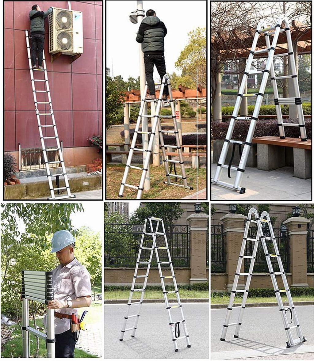 Uniwersalna drabina teleskopowa 3,8 m, ze stabilizatorem, wyciągana drabina 1,9 m + 1,9 m, składana drabina wysuwana, konstrukcja teleskopowa, obciążenie 150 kg