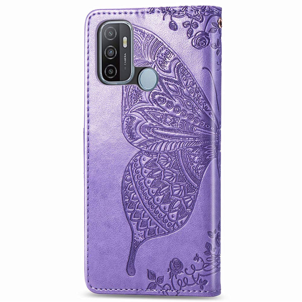 Custodia Oppo A53 2020 Con Portafoglio E Cinturino - Farfalla Diamante Nero