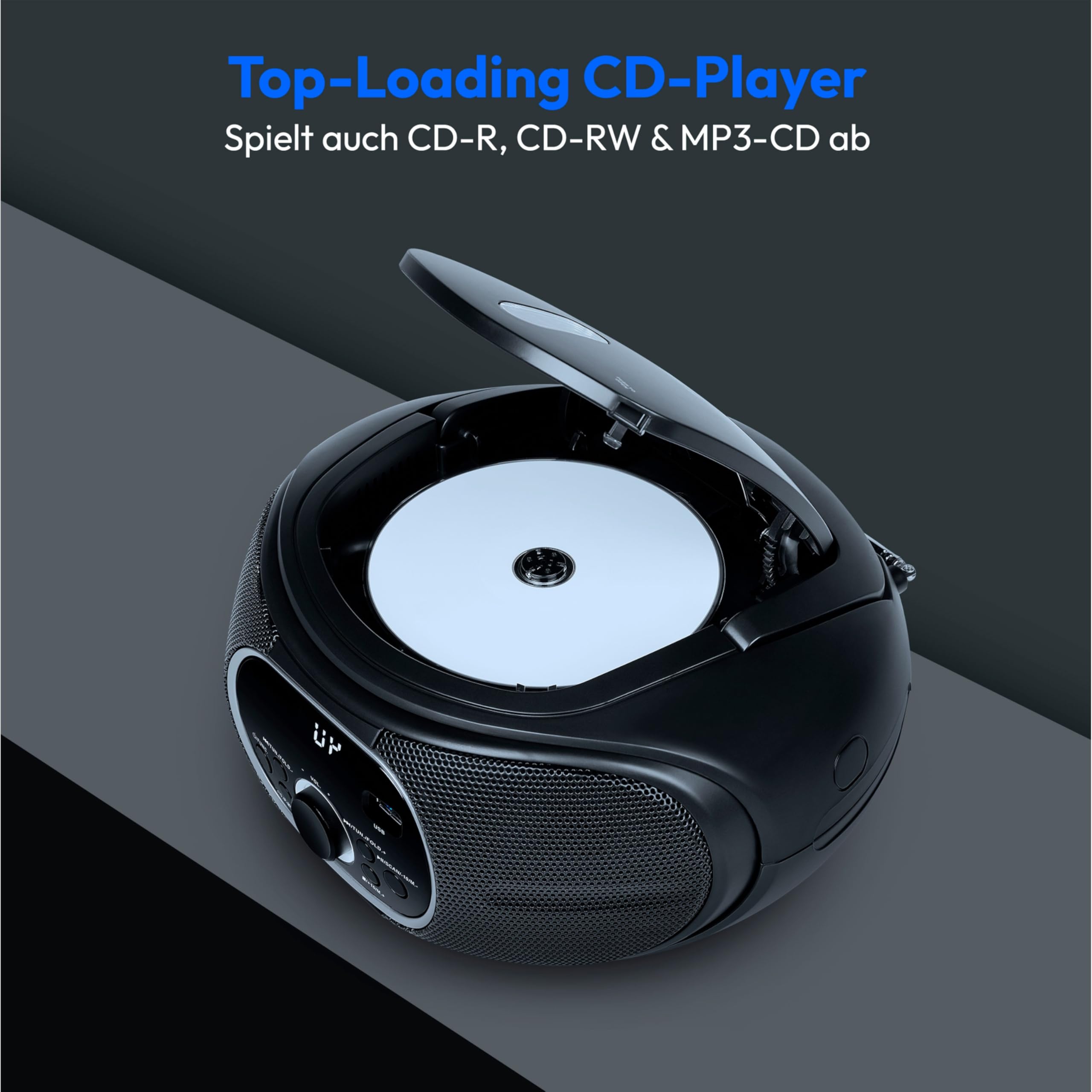 MEDION Przenośny Boombox E65711, odtwarzacz CD/MP3, FM FM, AUX, zasilanie bateryjne, czarny