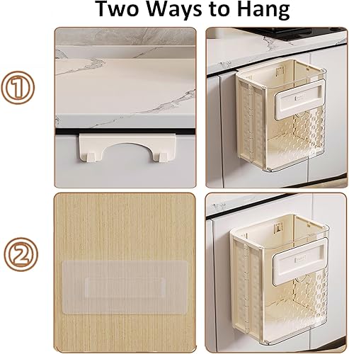 Miniatura 2 de Basurero de cocina de 2.6 galones para encimera, plástico montado en la pared para gabinete, cubo de basura plegable para colgar en el hogar, 10