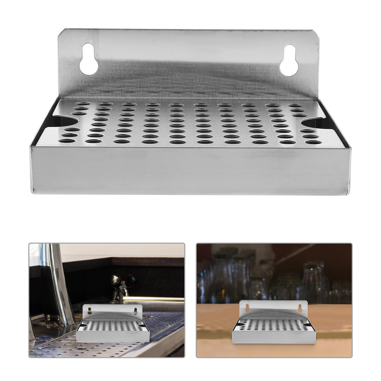 Vassoio antigoccia Birra 6" x4,5 in Acciaio Inox, Montaggio a Parete con griglia Rimovibile, vaschetta Raccolta liquidi per spillatore e Dispenser Birra Professionale