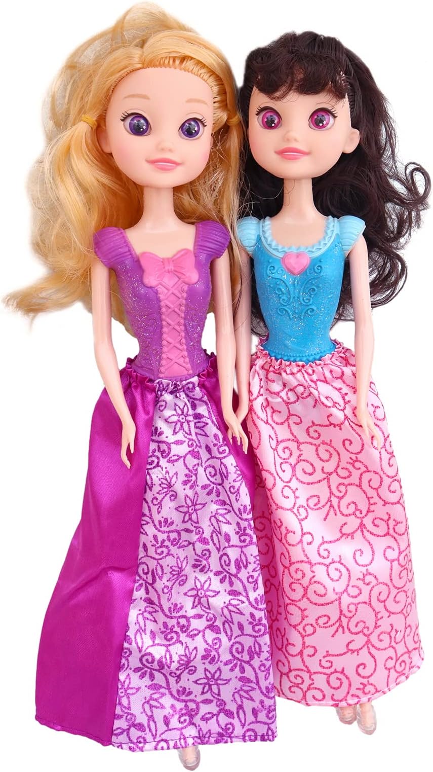 Toyshine Pack of 2 Goldy and Pearly Doll Set for Kids, 12 Inches, PVC Non-Toxic Material, Assorted Dress Designs