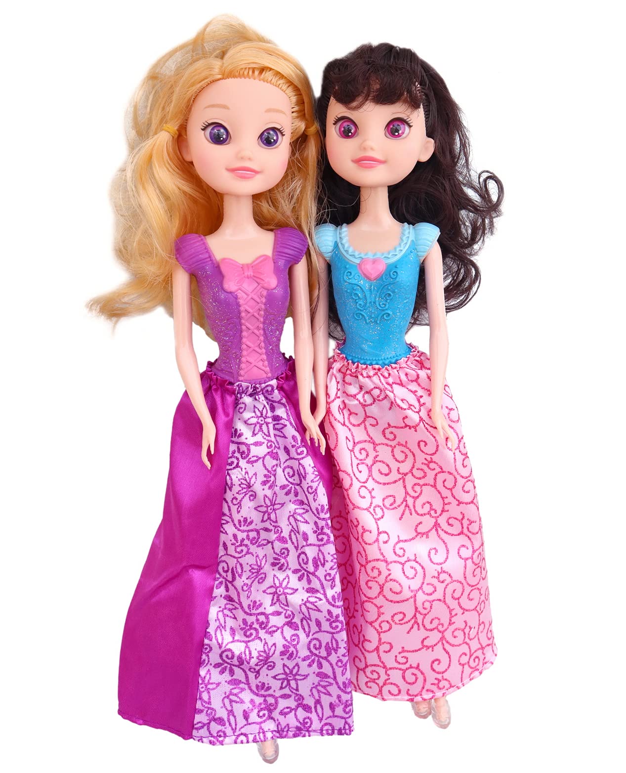 Toyshine Pack of 2 Goldy and Pearly Doll Set for Kids, 12 Inches, PVC Non-Toxic Material, Assorted Dress Designs