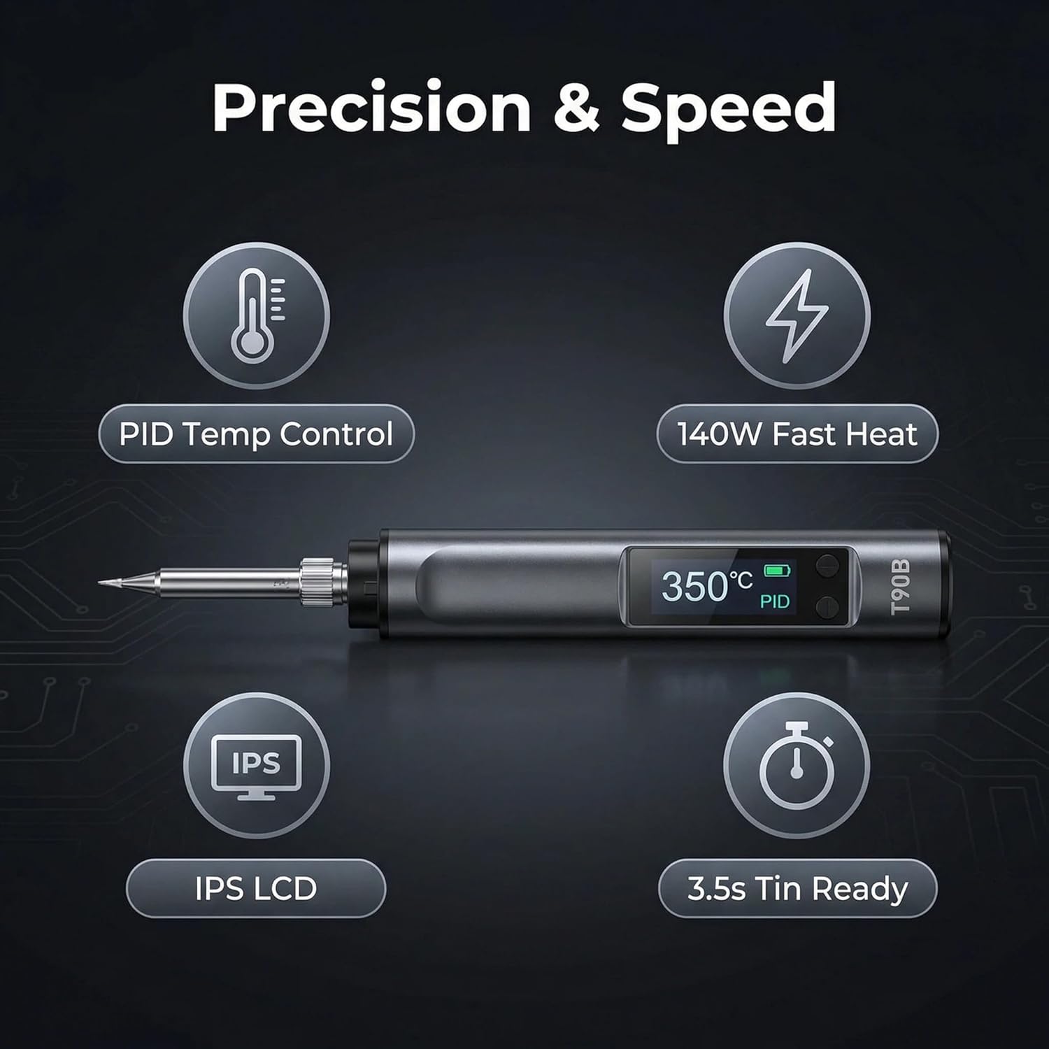 T90B Intelligent Electric Soldering Iron Portable Constant Temp 140W with 245Type 3 Type Tip USB Type-C C2C Cable TH30 Holder Home Maintenance