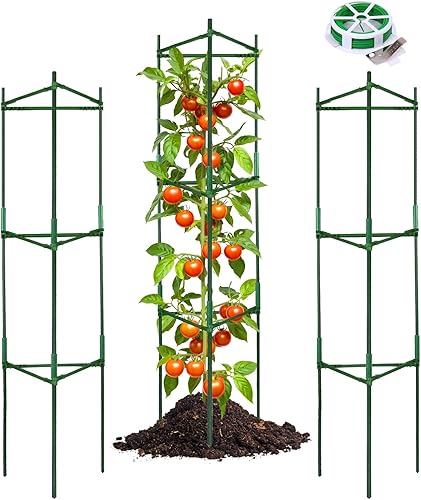 Miniatura 1 de Hoyejyou Paquete de 3 jaulas de tomate para soporte de plantas de jardín, hasta 49.6 pulgadas de enrejado de tomate con brazos ajustables a presión,