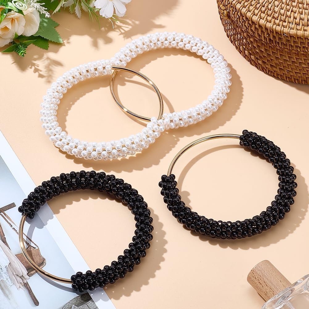 FREEBLOSS 4pcs Pearl Decor Purse Handles Imitation Pearl Beaded Handbag Handle 2 Colors Round Shape Metal Bag Handles Replacement for Crochet Bags Purses Supplies