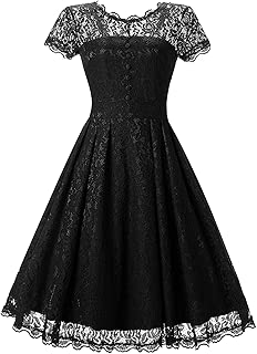 Women Elegant Vintage Floral Lace Capshoulder Cocktail Party Swing Dress - coolthings.us