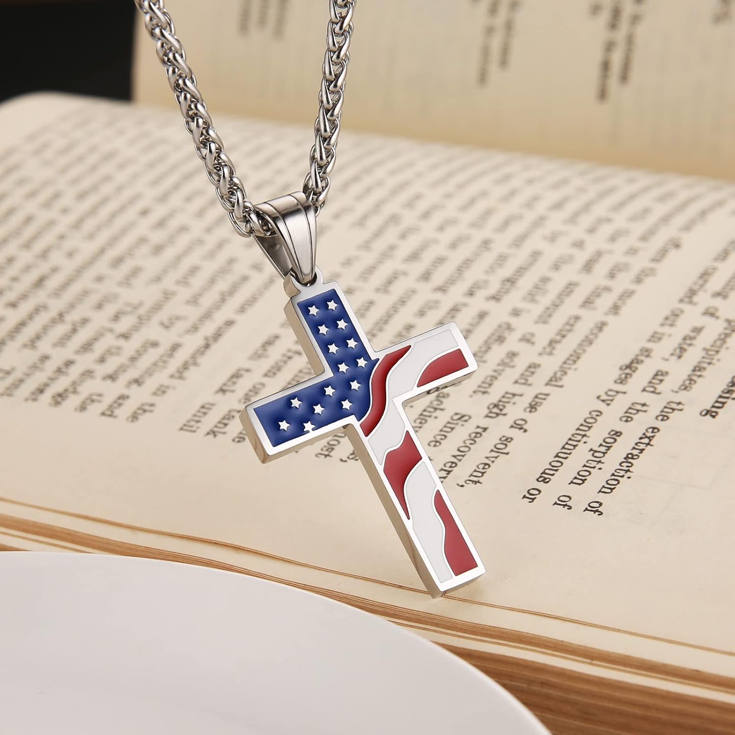 HZMAN American Flag Patriotic Cross Religious Jewelry Pendant Necklace