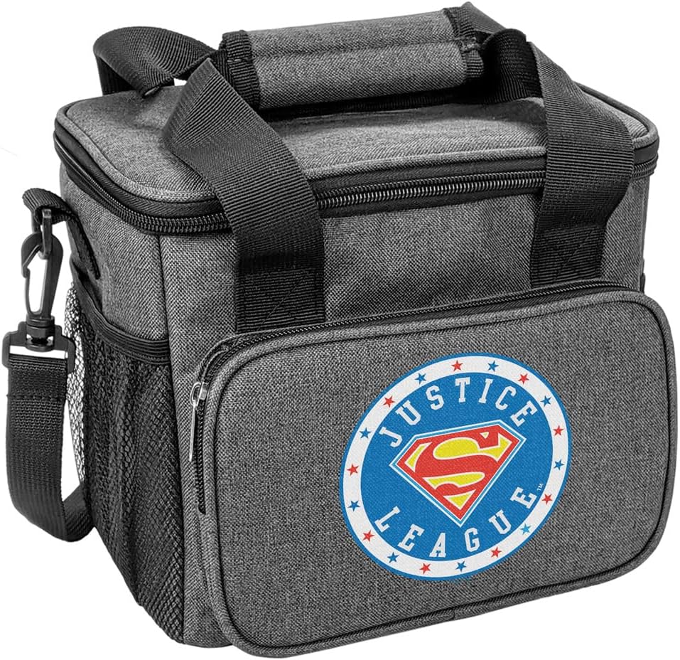 Popfunk Justice League Superman Athletic Logo Soft Insulated Cooler Bag, Large Lunch Bag, Lightweight, Thermal and Reusable for Office, Picnic, Beach