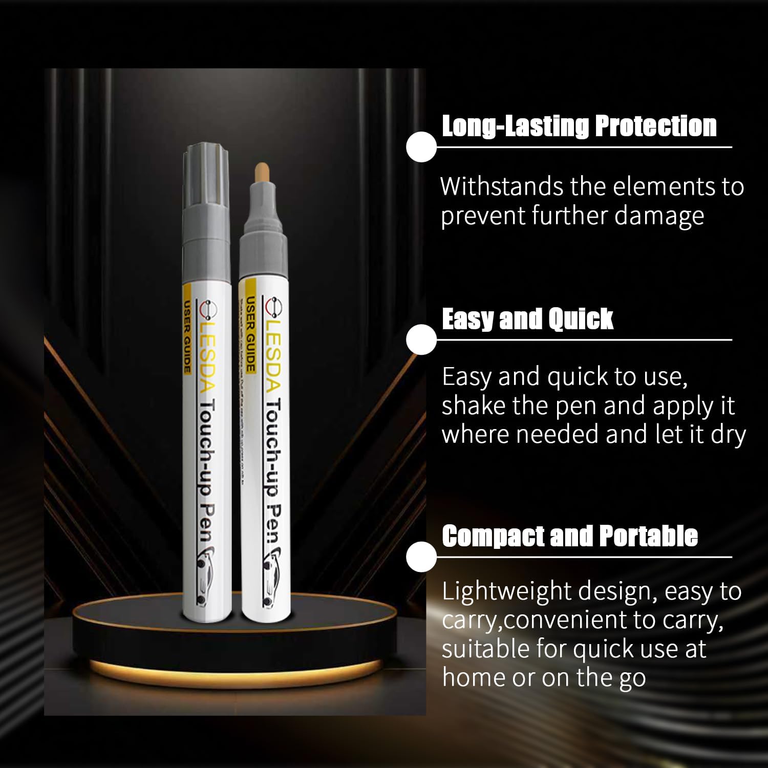 Universal Car Touch Up Paint Pen - 2 Pack Car Scratch Remover Pen for Most Automotive Paints - Fast & Easy Chip Car Scratch Remover for Cars, Trucks, SUVs (White)