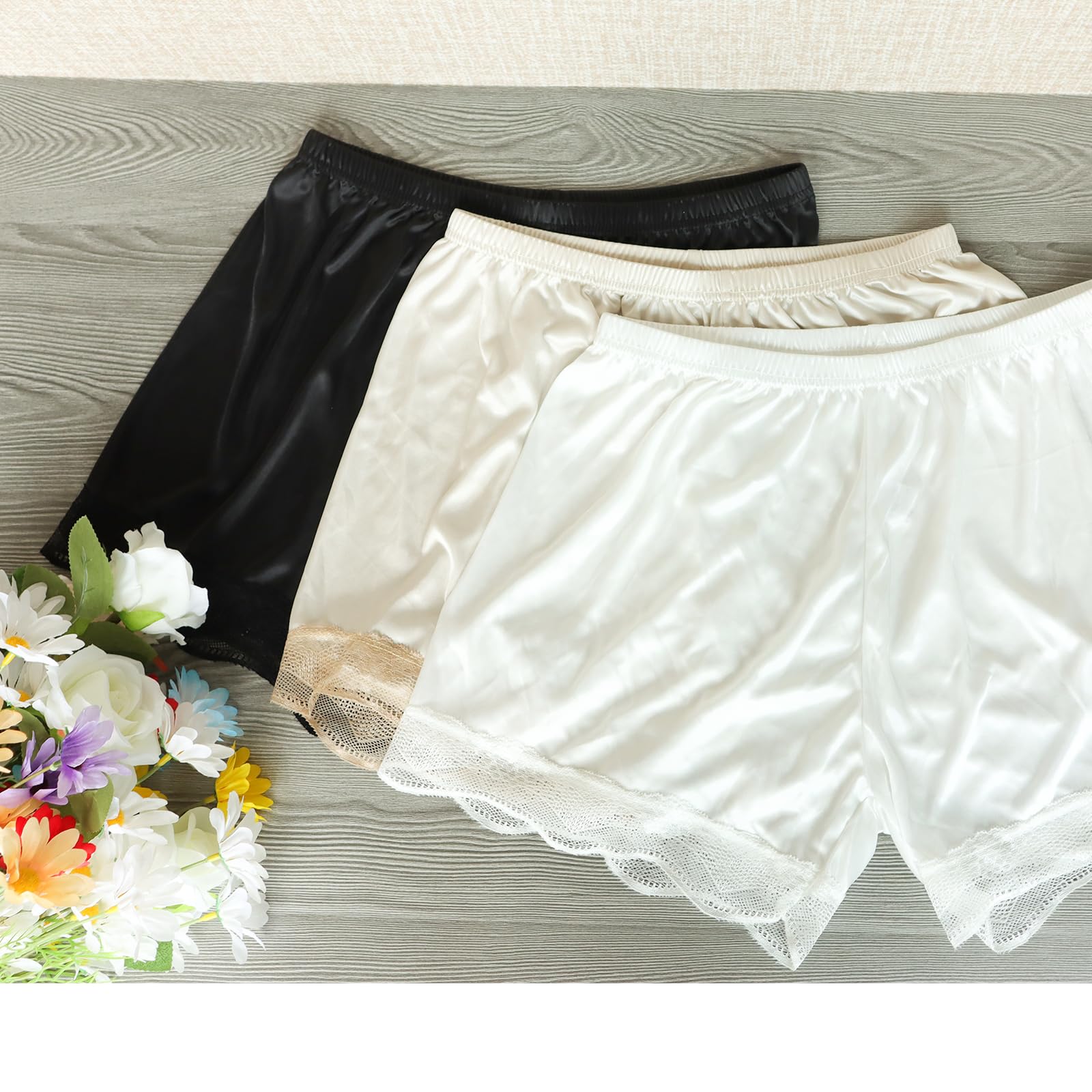 3 Pantalones Cortos para Mujer Debajo del Vestido, Pantalones Cortos de Media Falda Dividida (L, Blanco, Negro, champán), Blanco, Negro, champán, Large