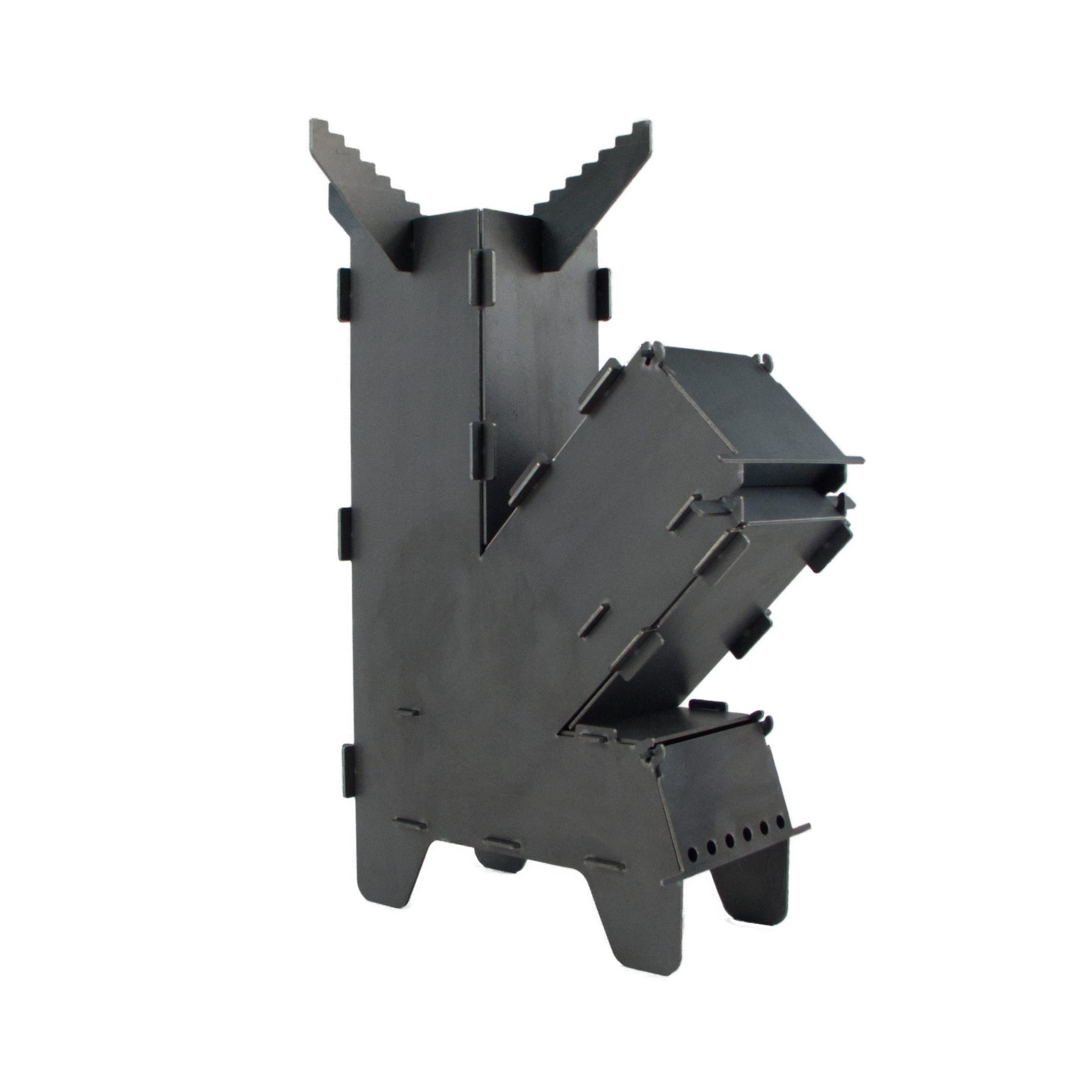 Fire World Poêle à fusée Rocket Stove - Système d'emboîtement en acier massif de 3 mm d'épaisseur - Pour barbecue, fusée, poêle à bois, camping, barbecue de camping - Fabriqué en Allemagne