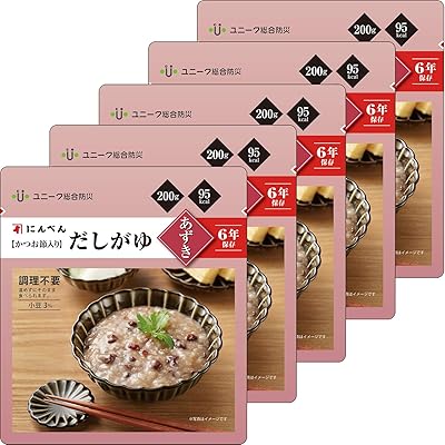 ユニーク総合防災 にんべん かつお節入り だしがゆ(小豆) 200g ×5個