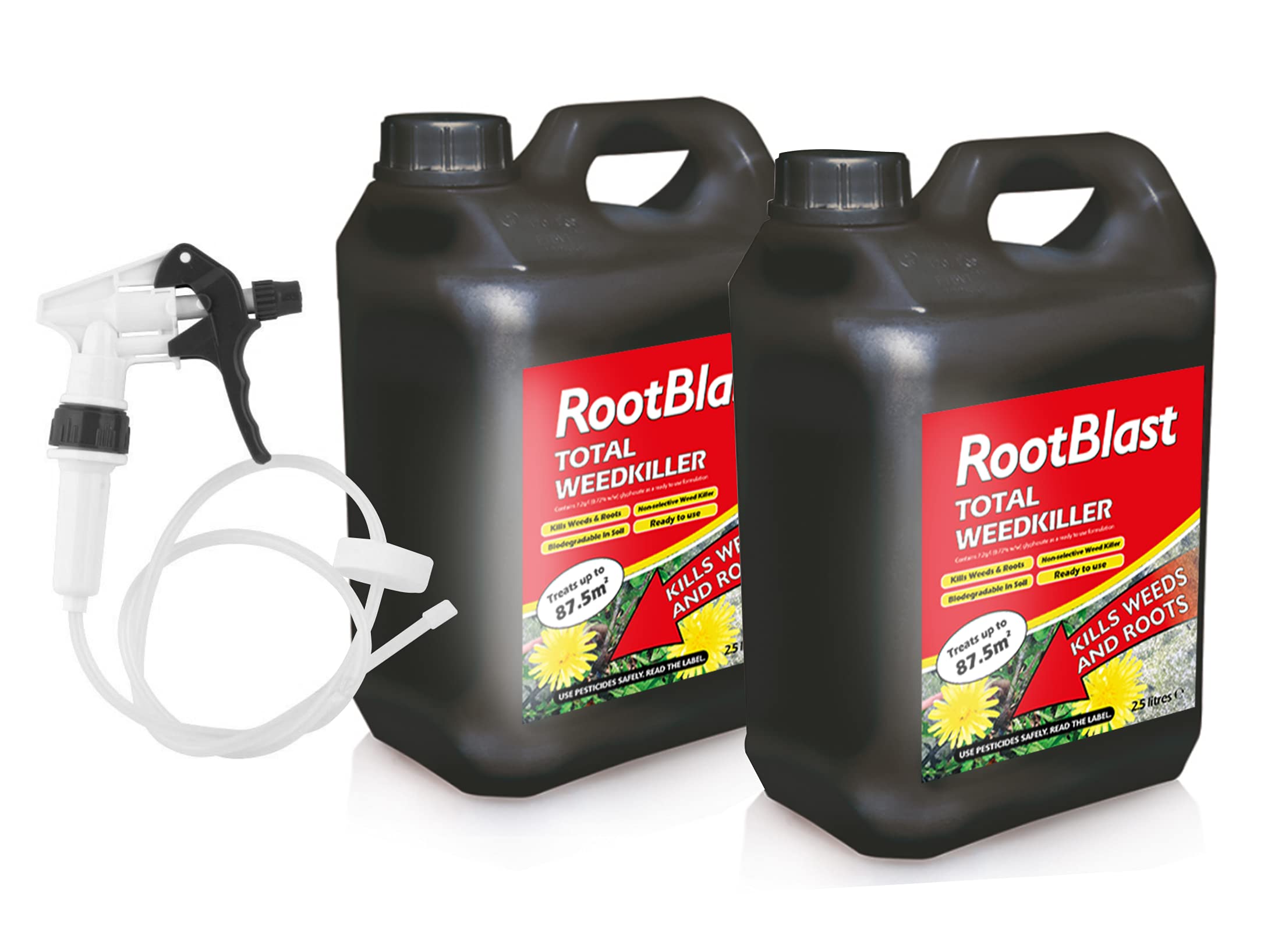 Rootblast - Total Weedkiller - 2 x 2.5L Ready To Use with Long hose trigger - Kills Weeds & Roots - Biodegradable in Soil - Non-selective Weedkiller