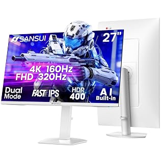 SANSUI 27" 4K Gaming Monitor, UHD 160Hz or FHD 320Hz Dual Mode PC Monitor- Fast IPS 1ms(OD) 丨2×HDMI2.1丨2×DP 1.4丨Built-in Speakers丨Eye Care丨AI Crosshair丨PIP/PBP丨HDR400丨Rotating/Height Adjustable - Amazon product rated Grade A