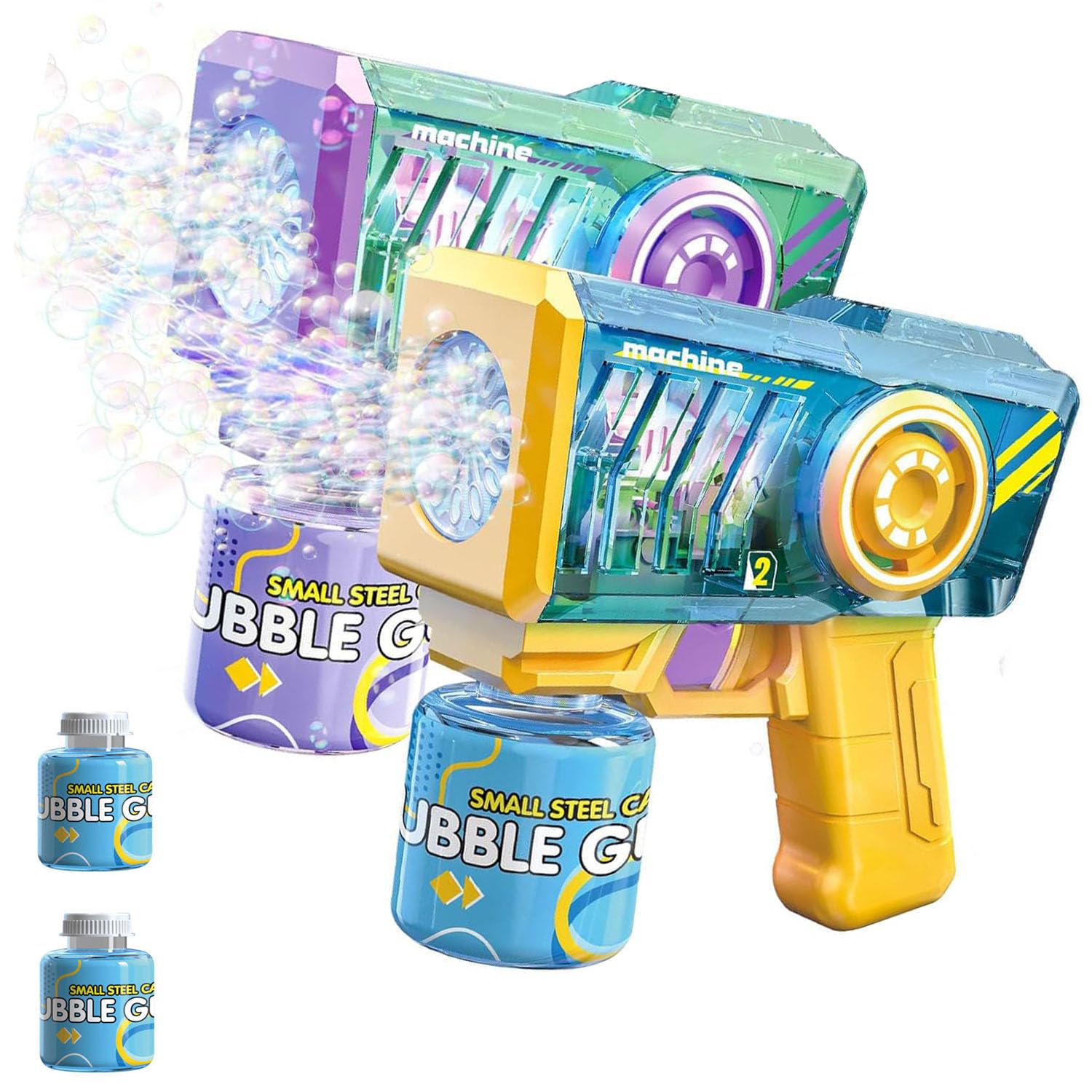 2 Pcs Automatic Bubble Gun, with 2 Bottles of Bubble Solution, Bubble Gun 5000+ Bubbles Per Min Bubble Maker Outdoor for Party