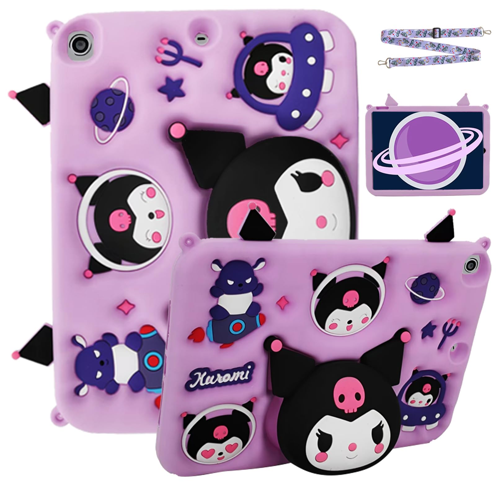A-BEAUTY Kids Case Compatible with iPad Mini 5/4/3/2/1 (7.9-Inch, 2019/2015/2014/2013/2012 Model), Shockproof Silicone Protective Cover with Stand, Shoulder Strap, Purple