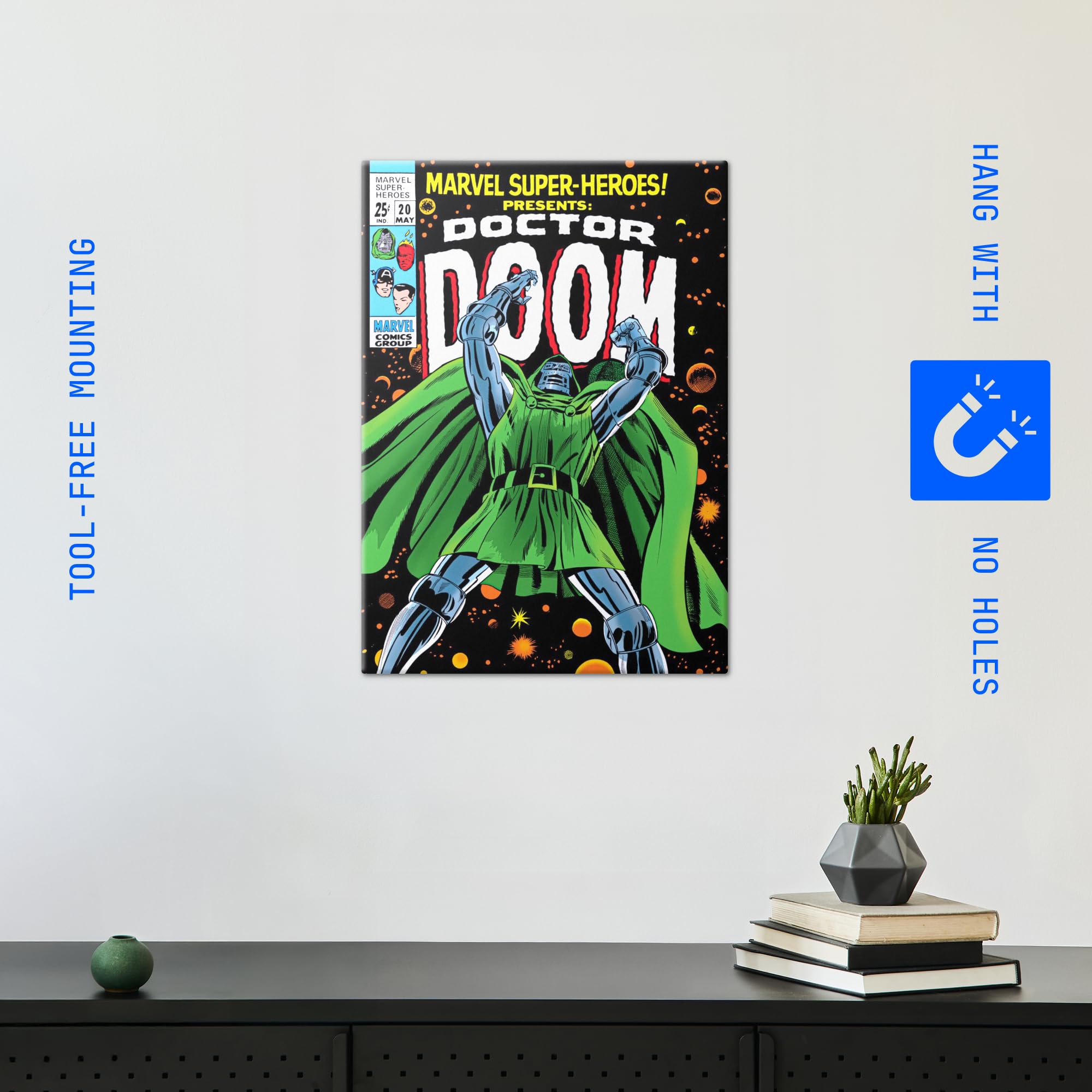 Displate Metall poster Marvel Doctor Doom Classic Comic Größe M | Bild Plakate für Schlafzimmer Dekor, Geschenke. Magnetische Befestigung Wandposter, Wanddeko. Metall Wandkunst.