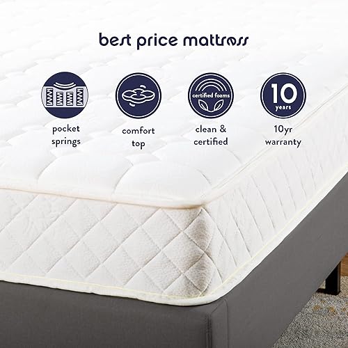 Miniatura 32 de Best Price Mattress Colchón híbrido de 10 pulgadas, parte superior ajustada, espuma de apoyo, bobinas en bolsillos, espumas y tela seguras