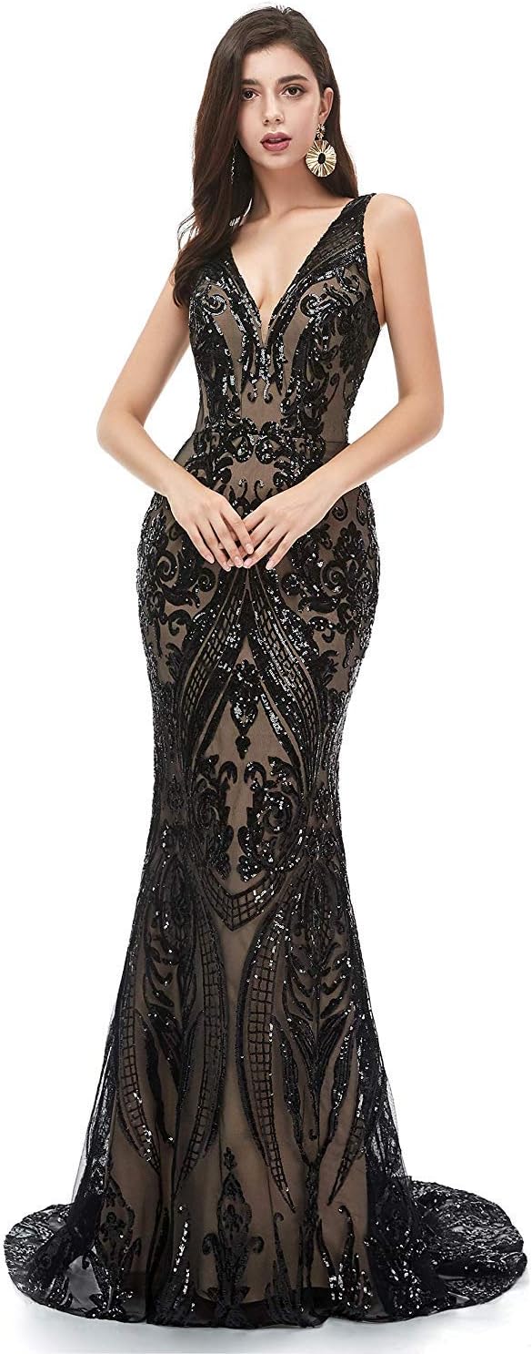 Elegant Mermaid V-Neck Prom Gown Sequin Evening Party Dress Formal Maxi Dress for Women - Image 2
