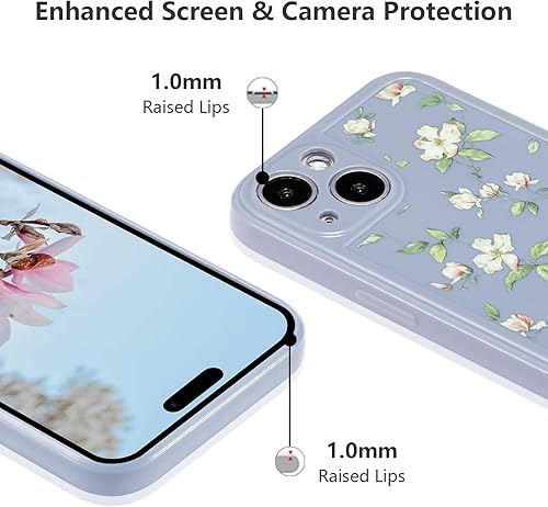Miniatura 10 de ZTOFERA Funda de silicona compatible con iPhone 14 Plus para niñas y mujeres, diseño de flores florales, delgada, a prueba de golpes, funda
