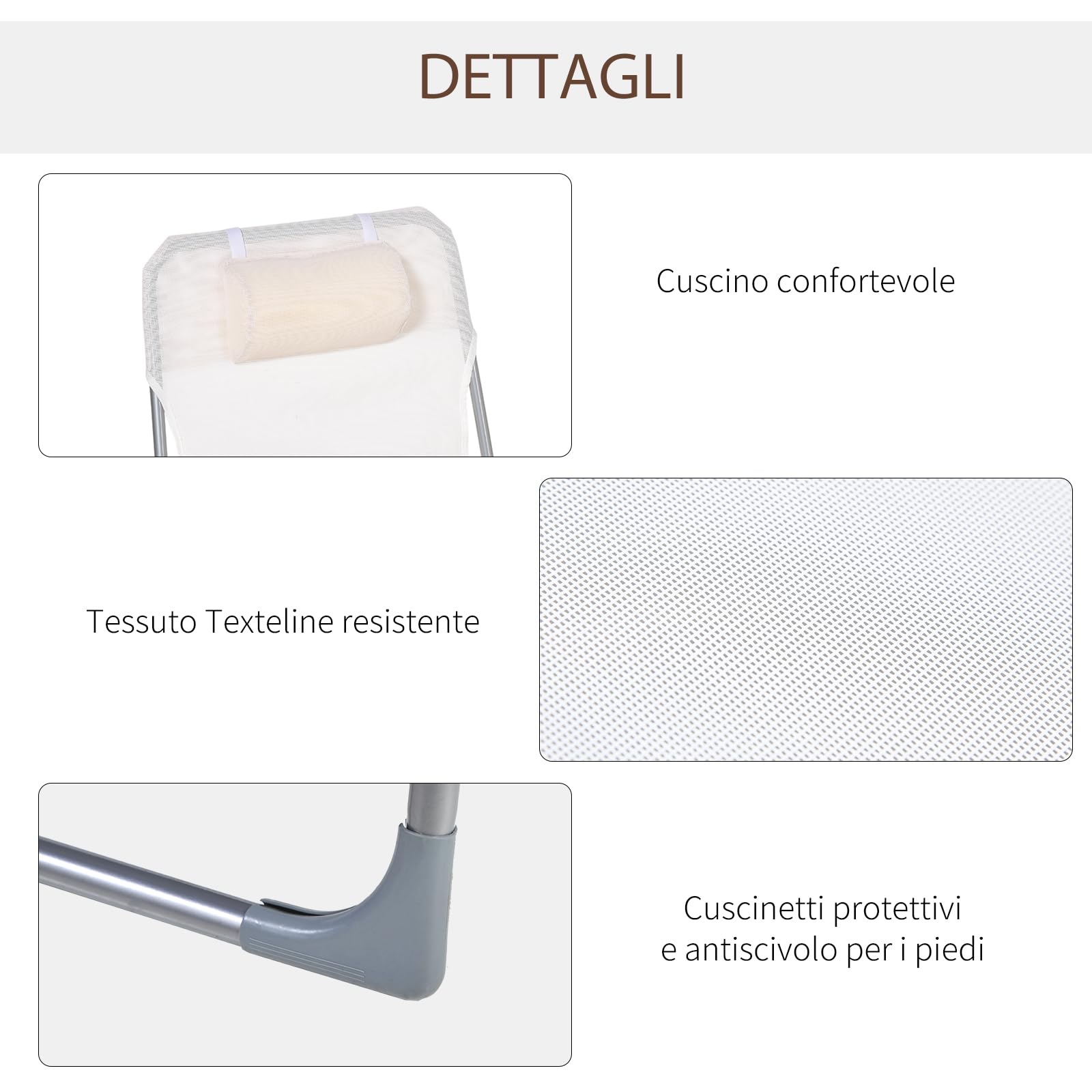 Outsunny Lettino Prendisole Pieghevole con Schienale Reclinabile su 5 Livelli e Poggiatesta, Sdraio da Giardino con Seduta Traspirante in Texteline, per Spiaggia Piscina Giardino, 182x56x28 cm, Crema