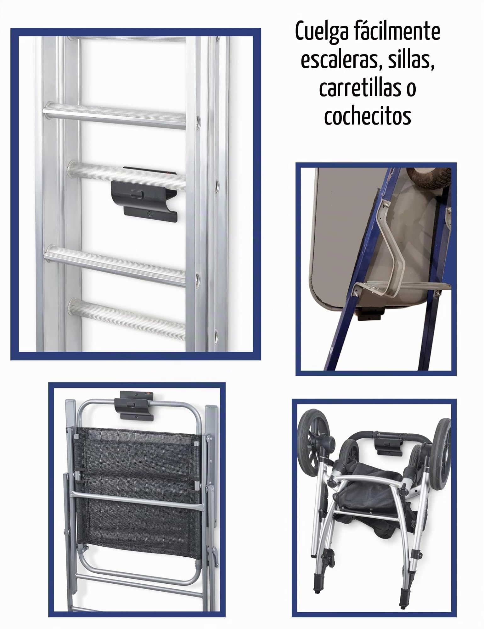 Gancho Pared para Escalera - Soporte Pared Multiuso para Garaje | Colgador Pared y Organizador de Herramientas
