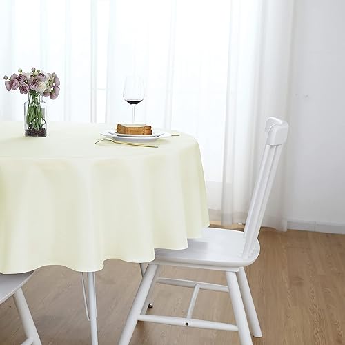 Miniatura 5 de FOLINS&HOME Mantel redondo color crema de 60 pulgadas, impermeable, resistente, sin arrugas, tela de poliéster, mantel circular, a prueba de