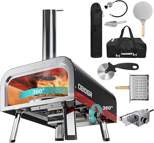 Horno de pizza al aire libre, hornos de pizza giratorios multicombustible de 13 pulgadas, horno de pizza portátil de madera y gas, horno de 3 capas