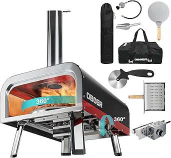 ABORON Pizza Oven Outdoor,13" Multi-Fuel Rotatable Pizza Ovens,Portable Wood Fired and Gas Pizza Oven,Stainless Steel 3-Layer Oven,Pizza Maker with Built-in Thermometer,Pizza Cutter & Carry Bag