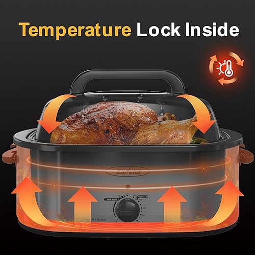 Miniatura 2 de Sunvivi Horno eléctrico asador de pavo de 28 cuartos de galón con tapa, tostadores eléctricos con bandeja extraíble, tostador grande, tapa visible y