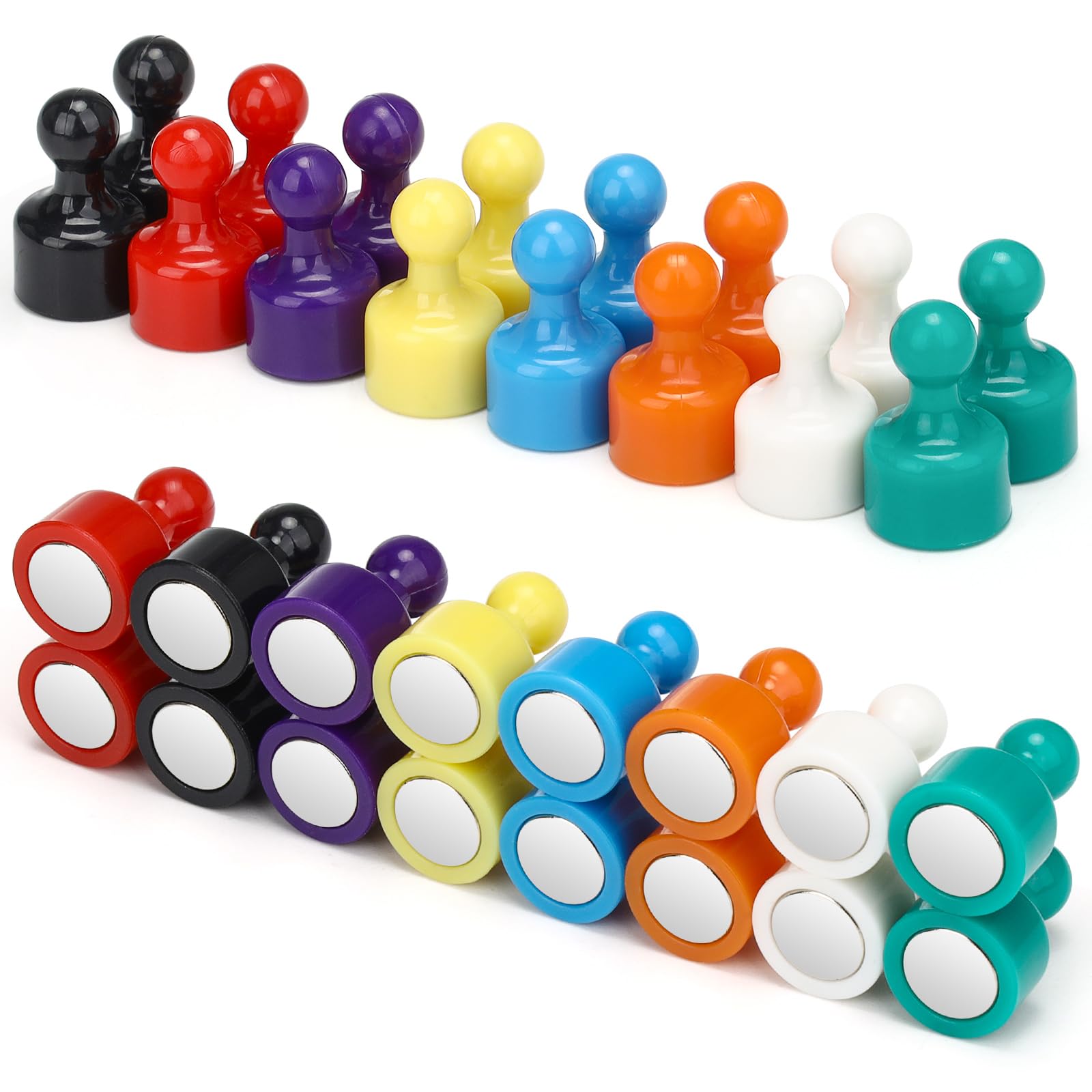 Wukong 32 Pack Strong Push Pins, 12×20mm Whiteboard Magnets, 8 Colors Fridge Magnets, Notice Board for Schools and Offices