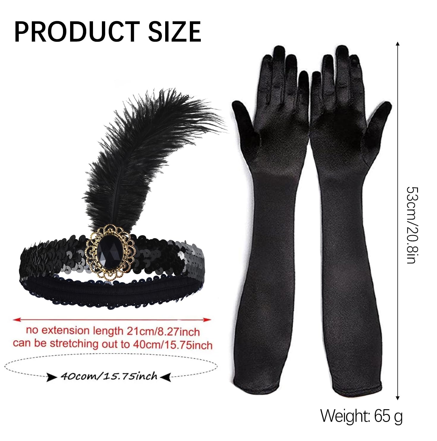 AWAVM Costume Accessories Set,Feather Headband and long satin gloves,1920s Gatsby Accessories Set for Women Opera Evening Party 1920s for Fancy Dress Women Parties Balls Cosplay - Image 2