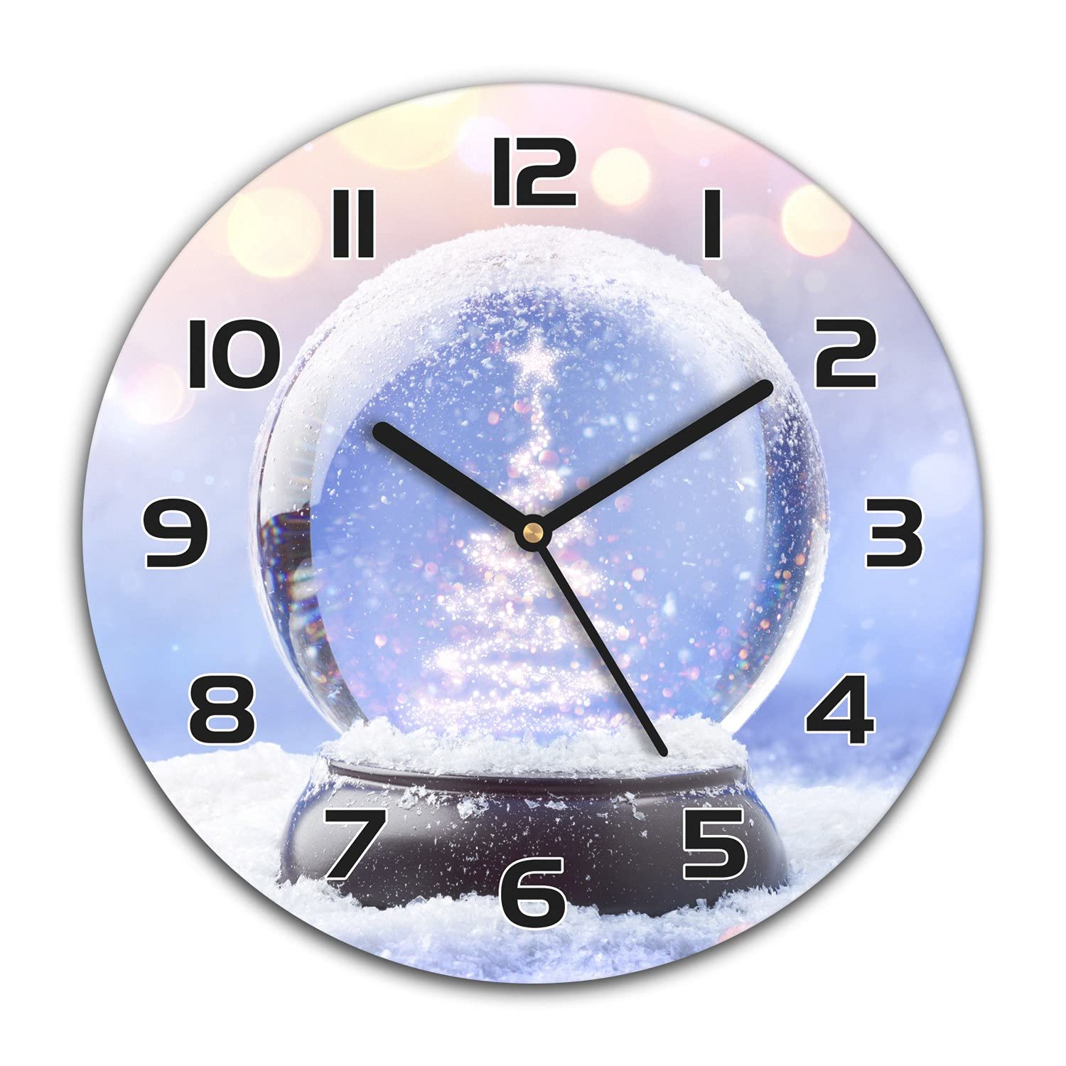 Horloge Murale Noël Coloray en verre de 30 cm avec un design moderne d'arbre et aiguilles noires