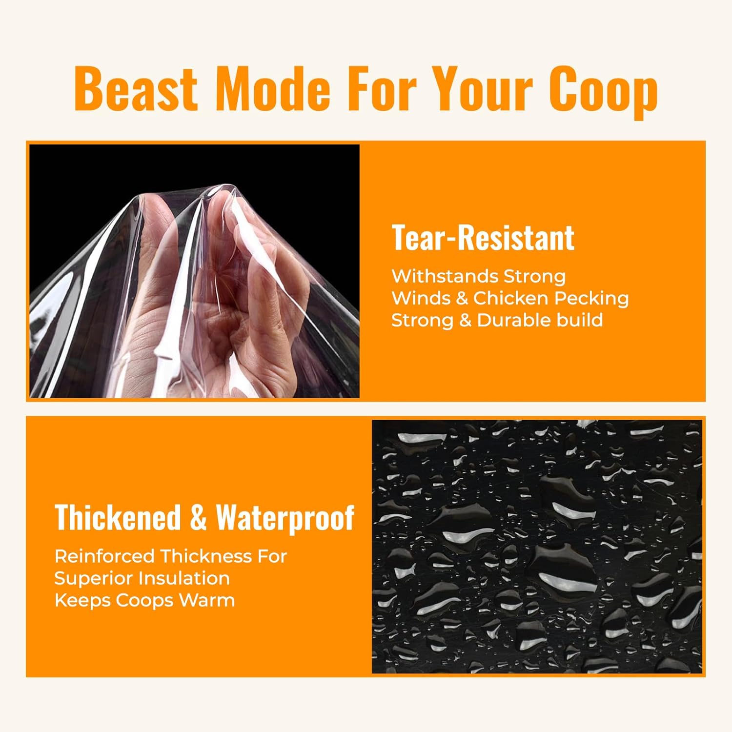 Chicken Coop Cover for Winter, Waterproof Durable Tarp with Elastic Cords Rope, Easy Install for Large Cages Walk-in Runs,Chicken Coop Plastic Wrap for Winter