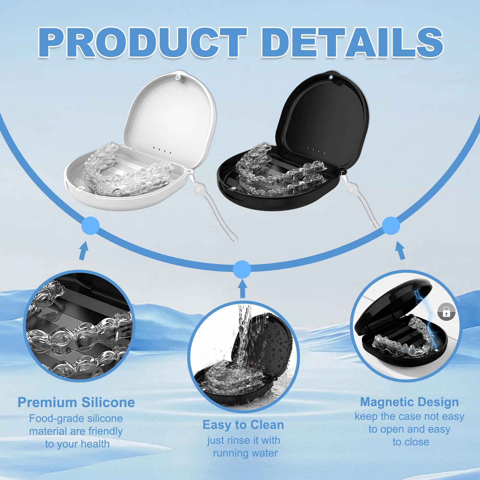 Funda Ferula Dental 2 PCS Caja Dentadura Postiza con Correa de Silicona y Herramientas de Extracción Negro Blanco