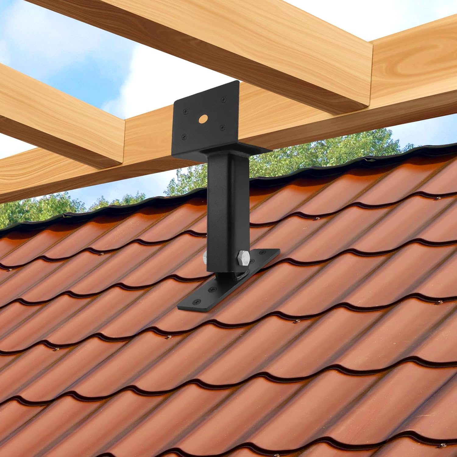 3-Pack Heavy Duty Pergola Brackets, 90 Degree Adjustable Saddle Roof Riser Beam Brackets for Wood Patio Gazebo, Fit 4x4 and 4x6 Wood Beam