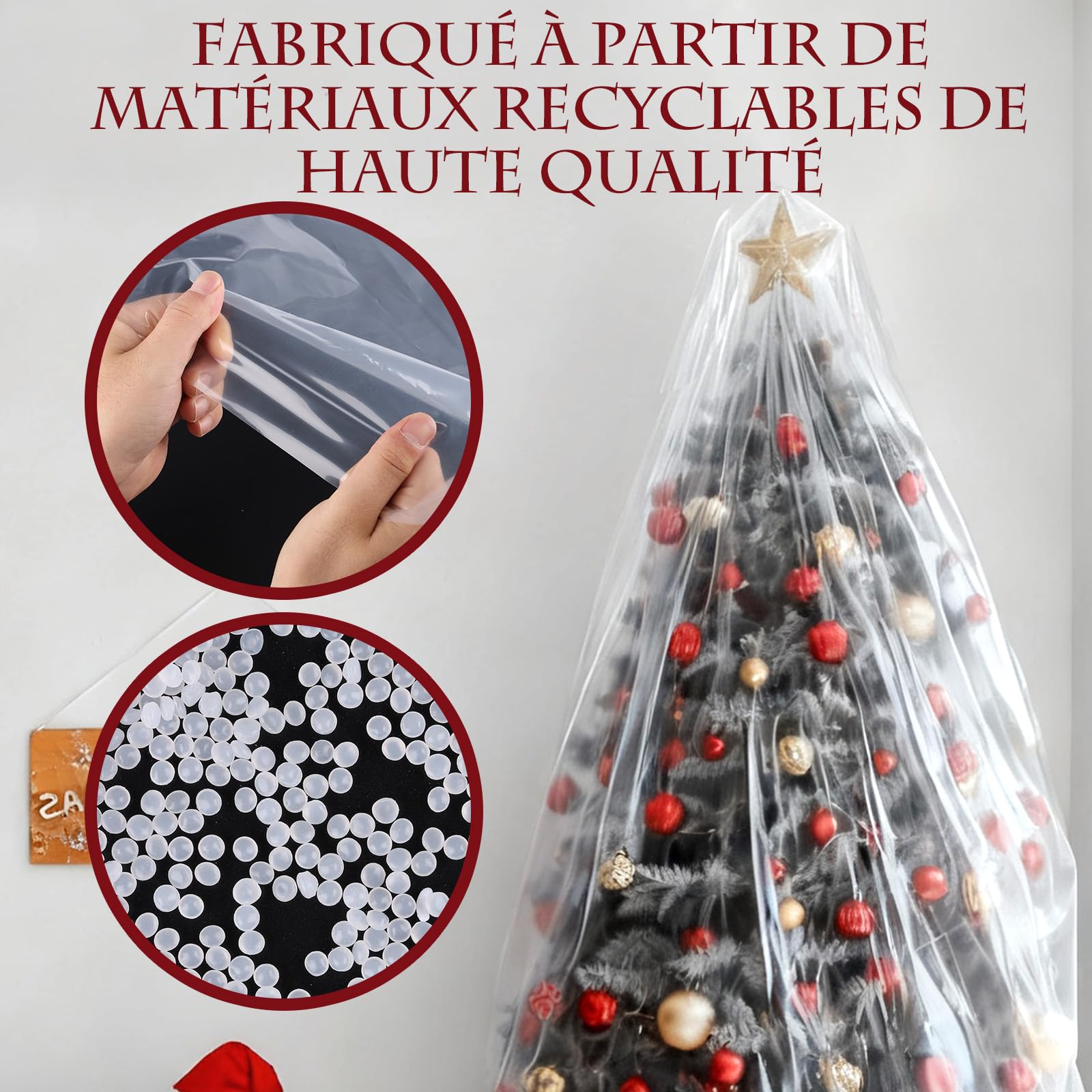 Sac de Rangement pour Sapin de Noël Arbre Transport étanche Extra Large,2,7 m de Haut par 1,8 m de Large,Sac en Plastique Imperméable - Clear