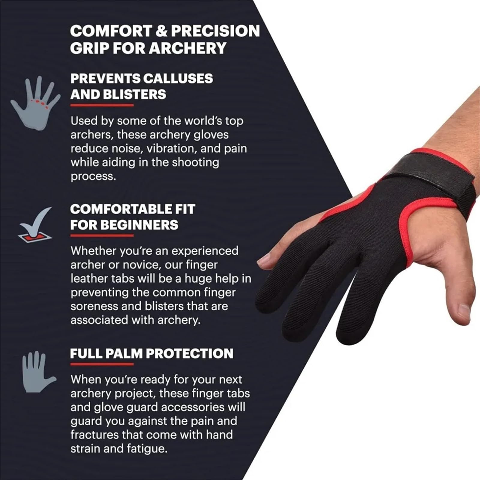 Guanti da tiro con l'arco 1PCS Tiro con l'arco 3 dita Guanto da palestra Protezione regolabile for la mano in nylon traspirante for esterni tiro Accessorio sportivo
