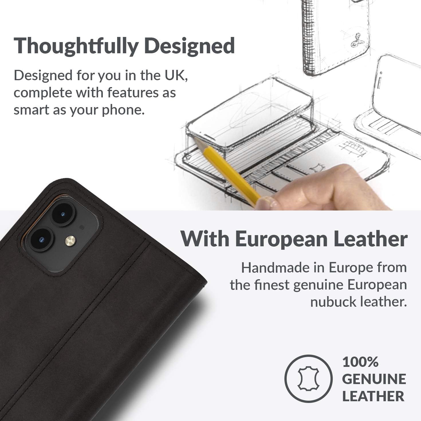 Snakehive Leather Wallet for iPhone 11 || Genuine Leather Wallet Phone Case || Real Leather with Viewing Stand & 3 Card Holder || Flip Folio Cover with Card Slot (Black)