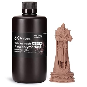 ELEGOO 8K Water Washable ABS-Like Resin for 3D Prints, High Toughness, Low Odor, Perfect for Miniatures, Prototypes & Functional Parts, Compatible with MSLA/DLP/LCD 3D Printers, Red Clay 1000g