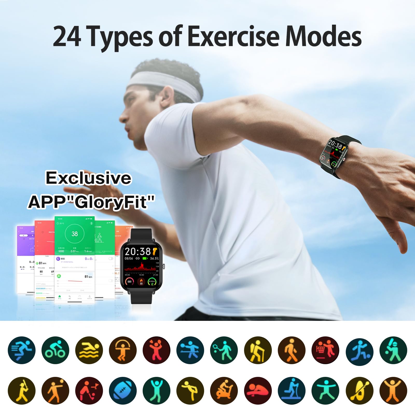 Smart Watch for Men Women, Fitness Tracker, 1.9" Smartwatches, 24 Sports Modes, Heart Rate/Sleep Monitor/Pedometer/Spo2/Step Counter, IP68 Waterproof, Ultra Thin, Long-Lasting Battery for Android iOS