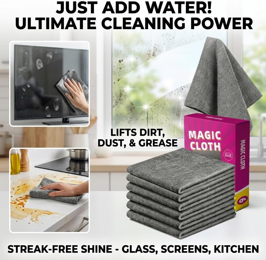 Genie Cloth Magic Cloth, Genie Magic Cleaning Cloth 6 Pack