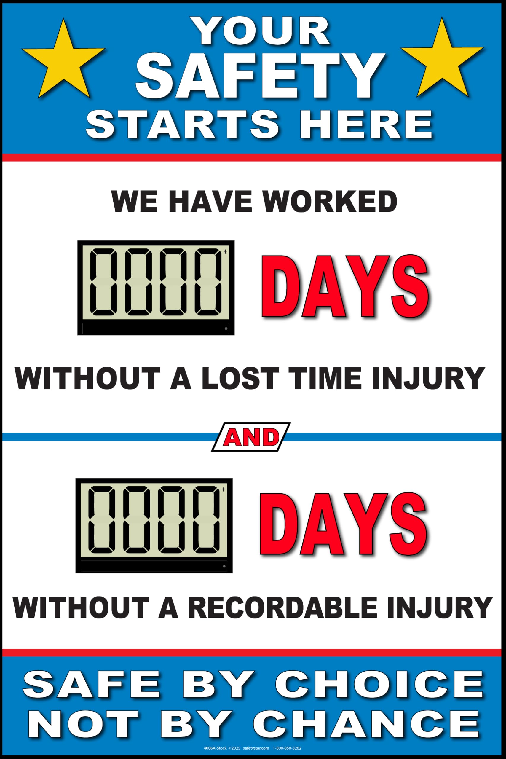 Safety Star Full Size Digital Safety Scoreboard. Battery operated. 24