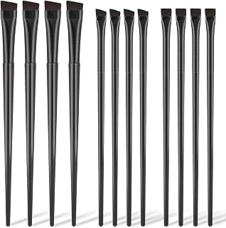 KALIONE 12 Pack Angled Eyeliner & Eyebrow Brushes - Ultra Thin Flat Tint Applicators for Precise Eye Makeup Lines