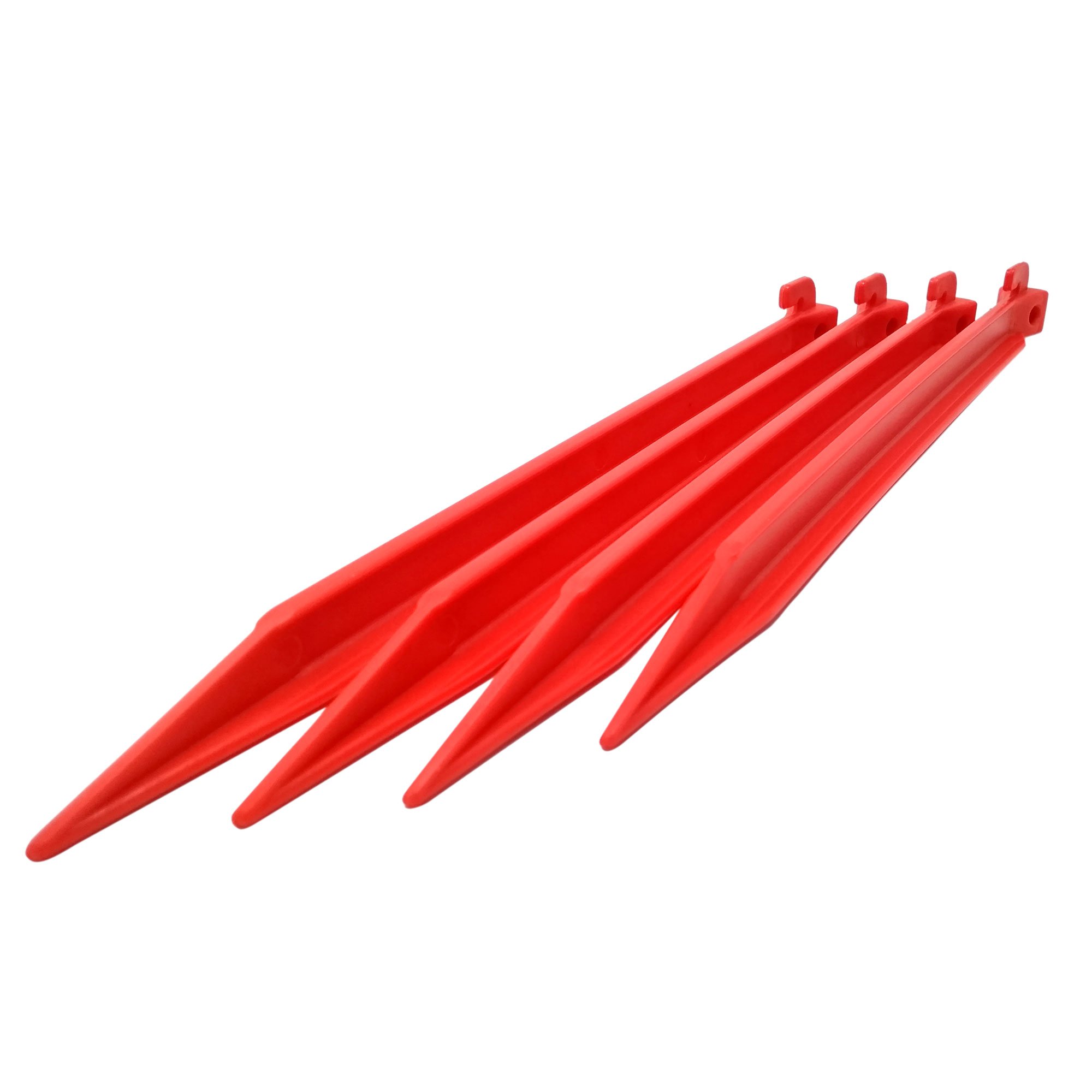 ToCi Plastikowe śledzie do namiotu o długości 30 cm, śledź z haczykiem i pętelką w kolorze czerwonym.